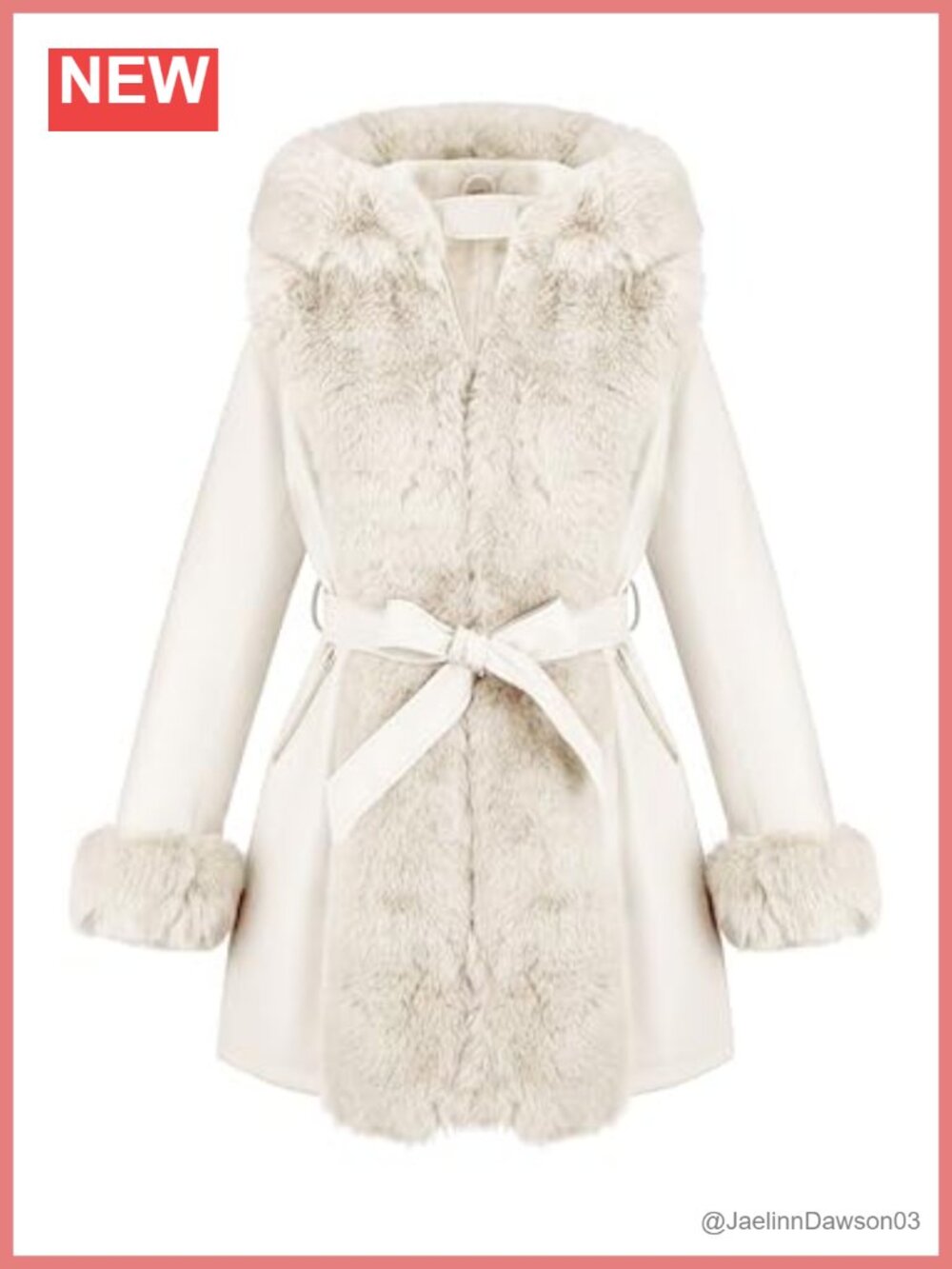 Faux Leather Fur Lined Hooded Winter Coat Belted Overcoat